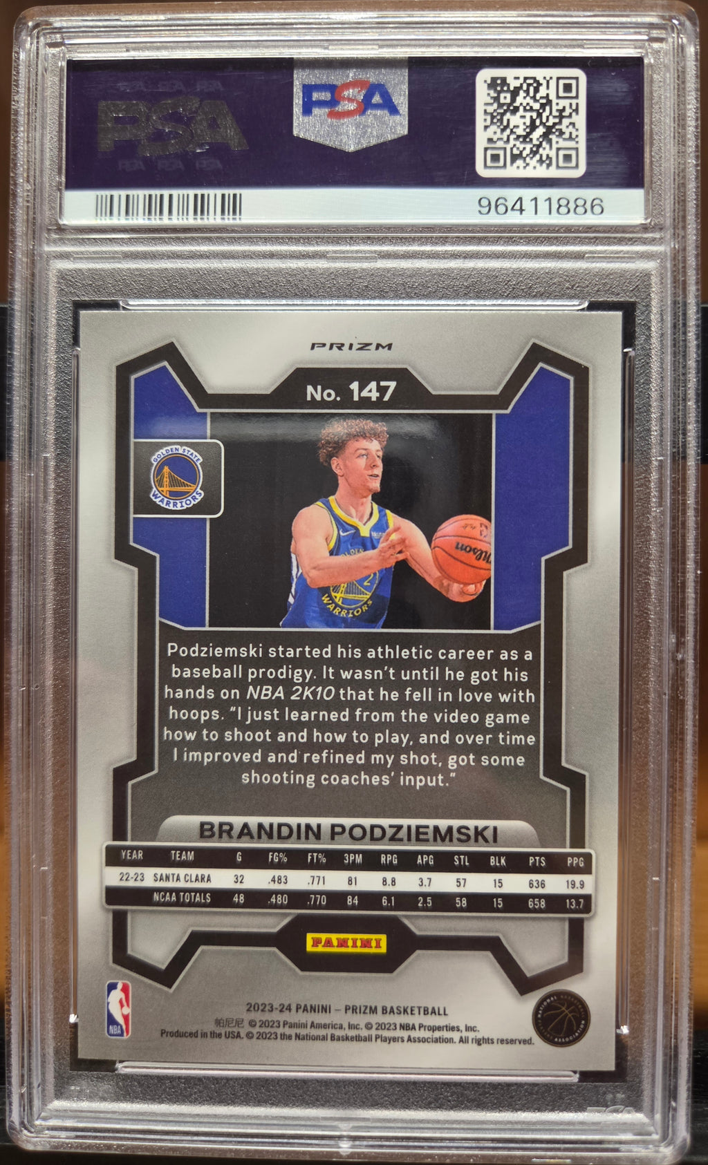 2023-24 Panini Prizm Brandin Podziemski Silver Rookie #147 PSA 10 Gem Mint SKU