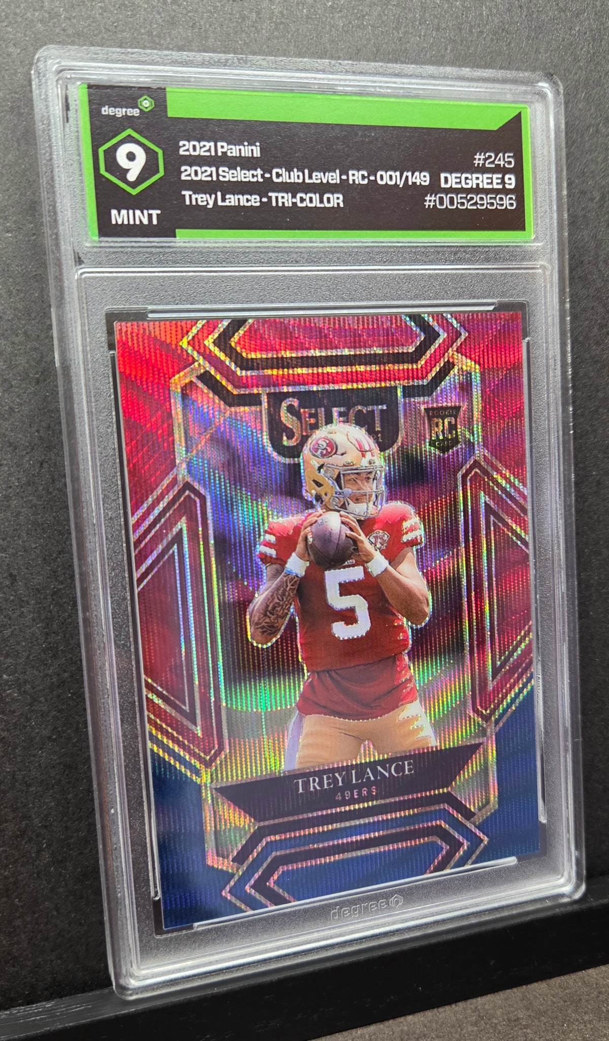 2021 Panini Select Trey Lance RC Club Level Tri-Color Prizm /149 001/149 Degree 9