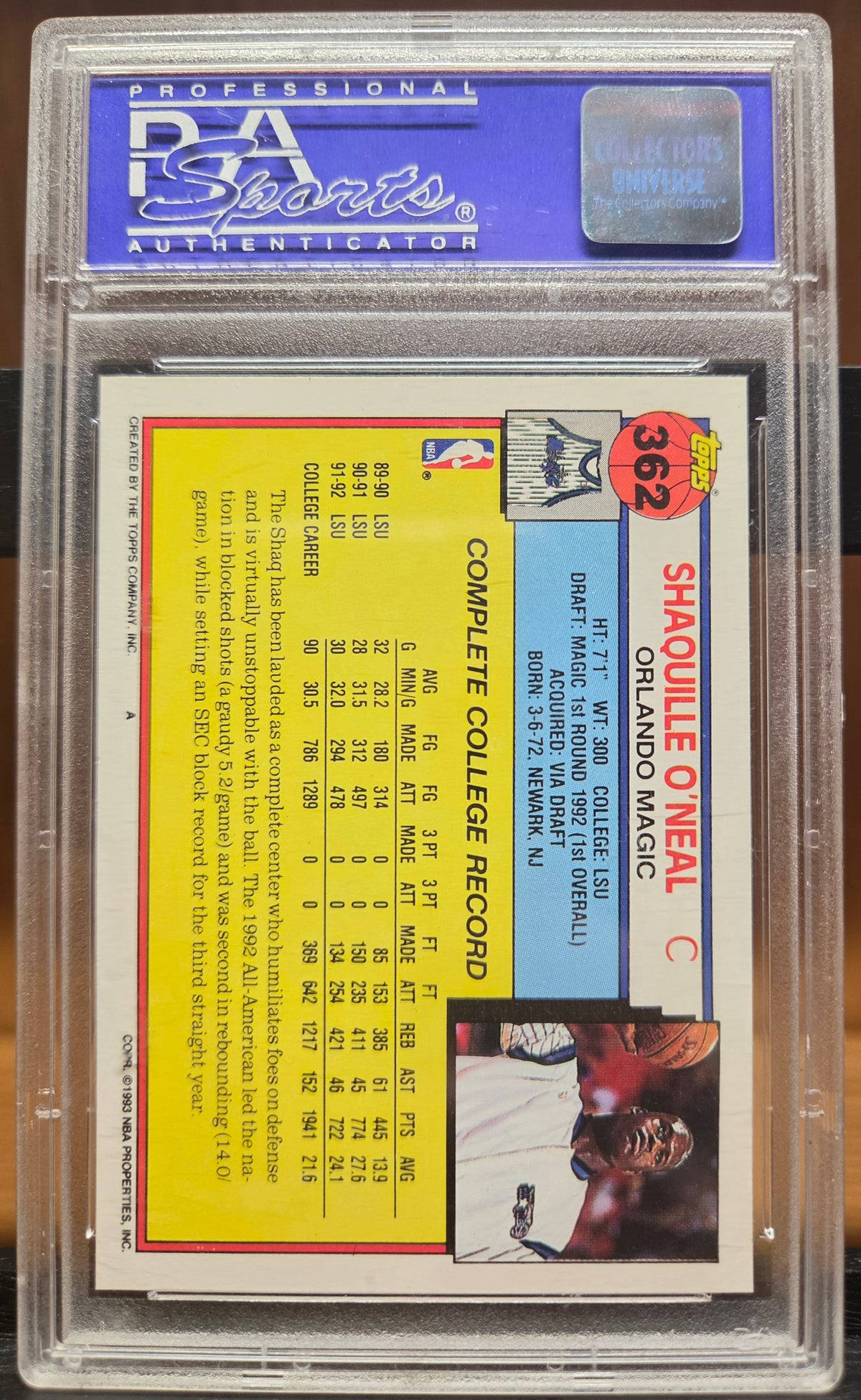 1992 Topps Shaquille O'Neal Rookie #362 PSA 8 NM-MT