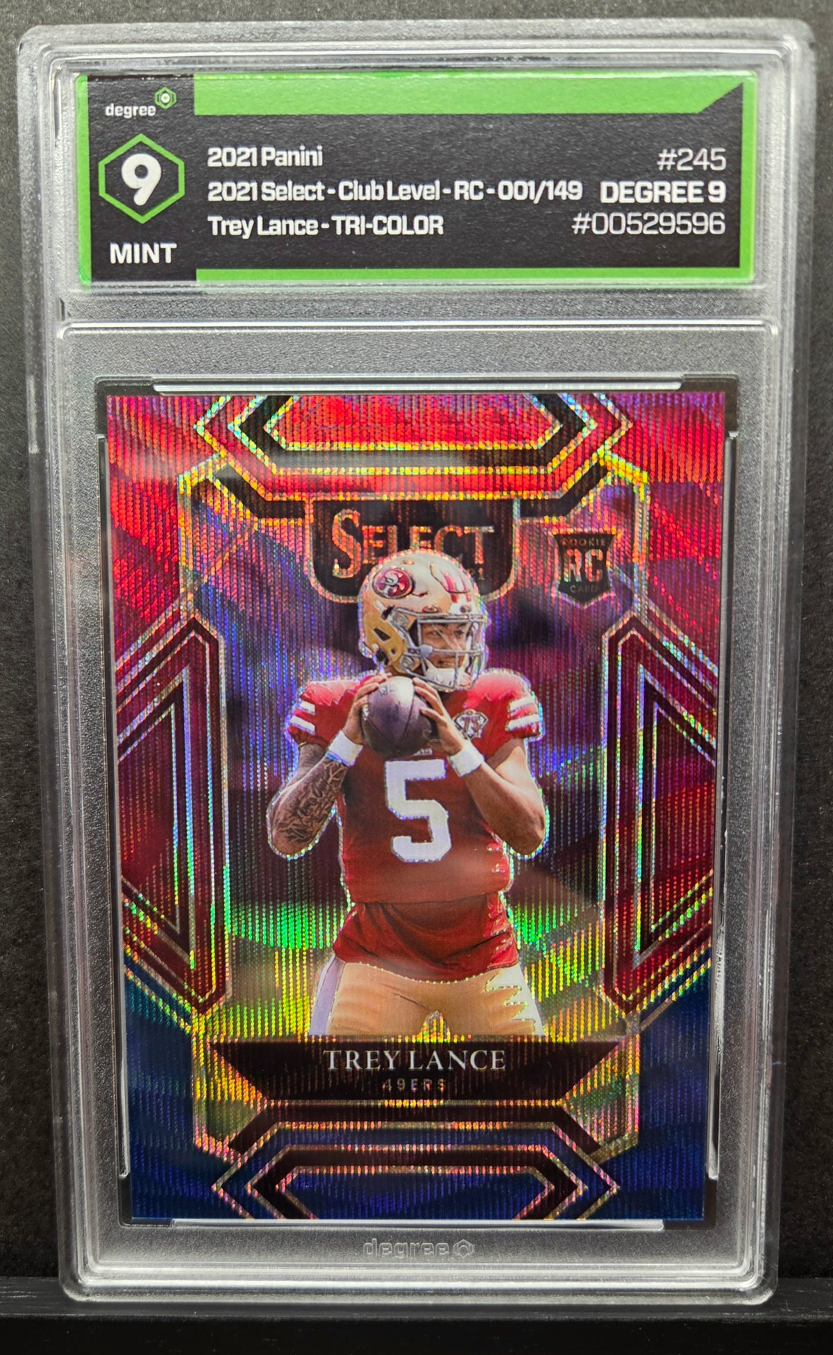 2021 Panini Select Trey Lance RC Club Level Tri-Color Prizm /149 001/149 Degree 9