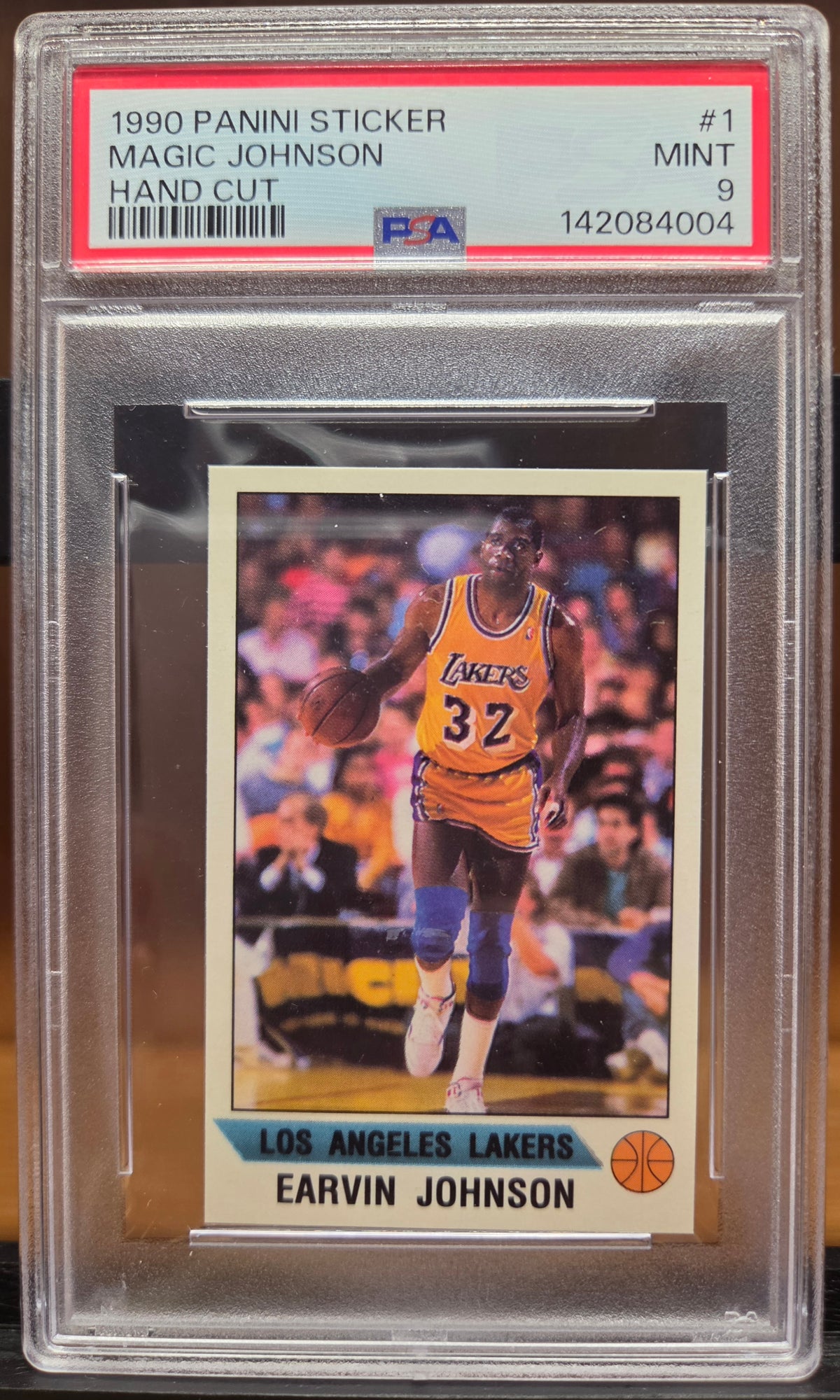 1990 Panini Sticker Magic Johnson #1 Hand Cut PSA 9 Mint