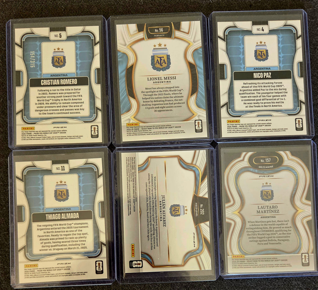 Argentina FIFA 15-Card Premium Lot – Messi, Romero /315, Alvarez, Paz Prizm