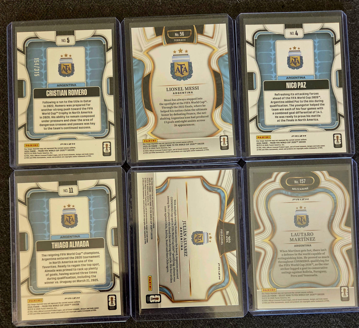 Argentina FIFA 15-Card Premium Lot – Messi, Romero /315, Alvarez, Paz Prizm