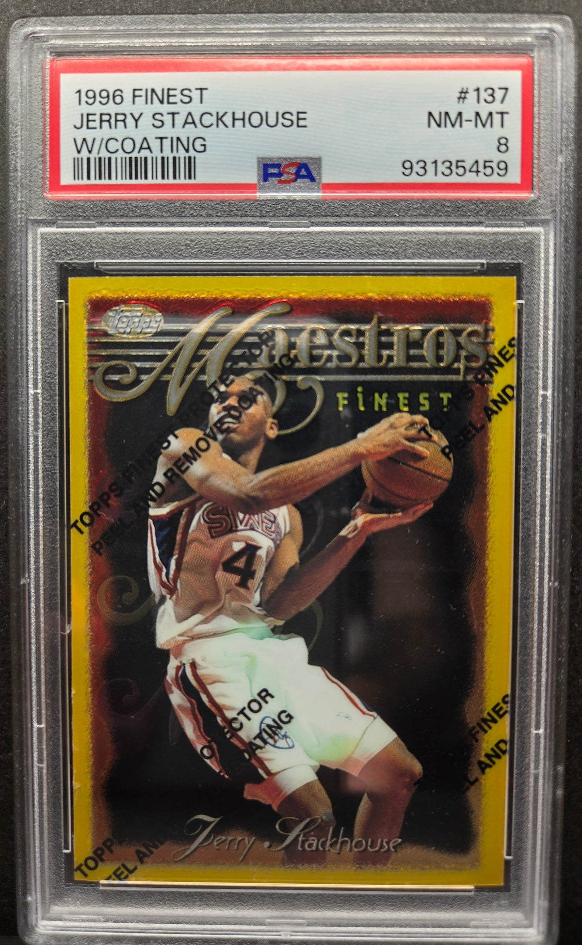 1996-97 Topps Finest Jerry Stackhouse #137 Rare Gold W/Coating PSA 8